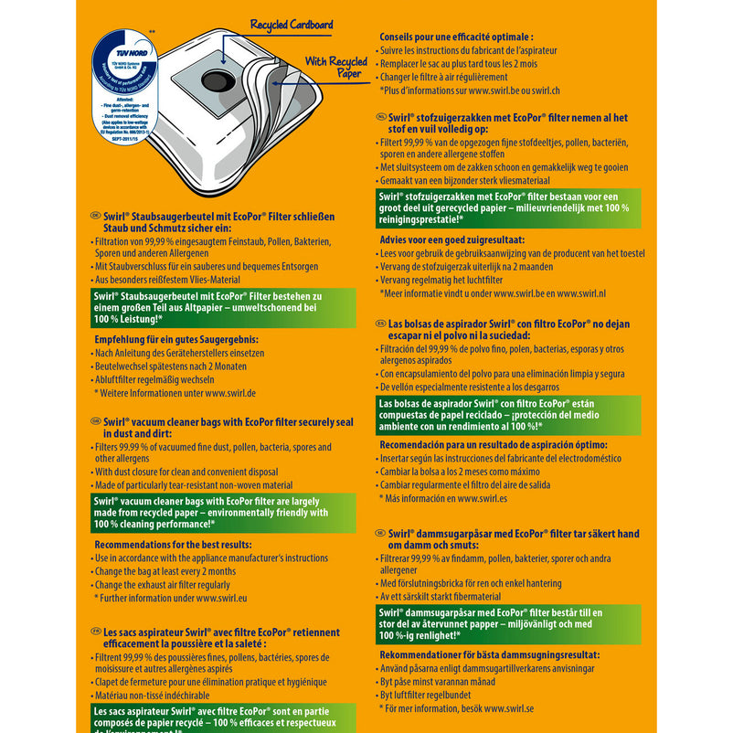 SWIRL® STOFZUIGERZAK Y05® (10 zakken + 2 deo)